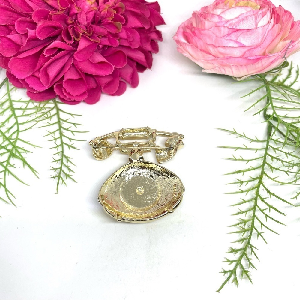 VINTAGE⚜️RARE AJC Ornate Golden Telephone Brooch - Picture 7 of 10